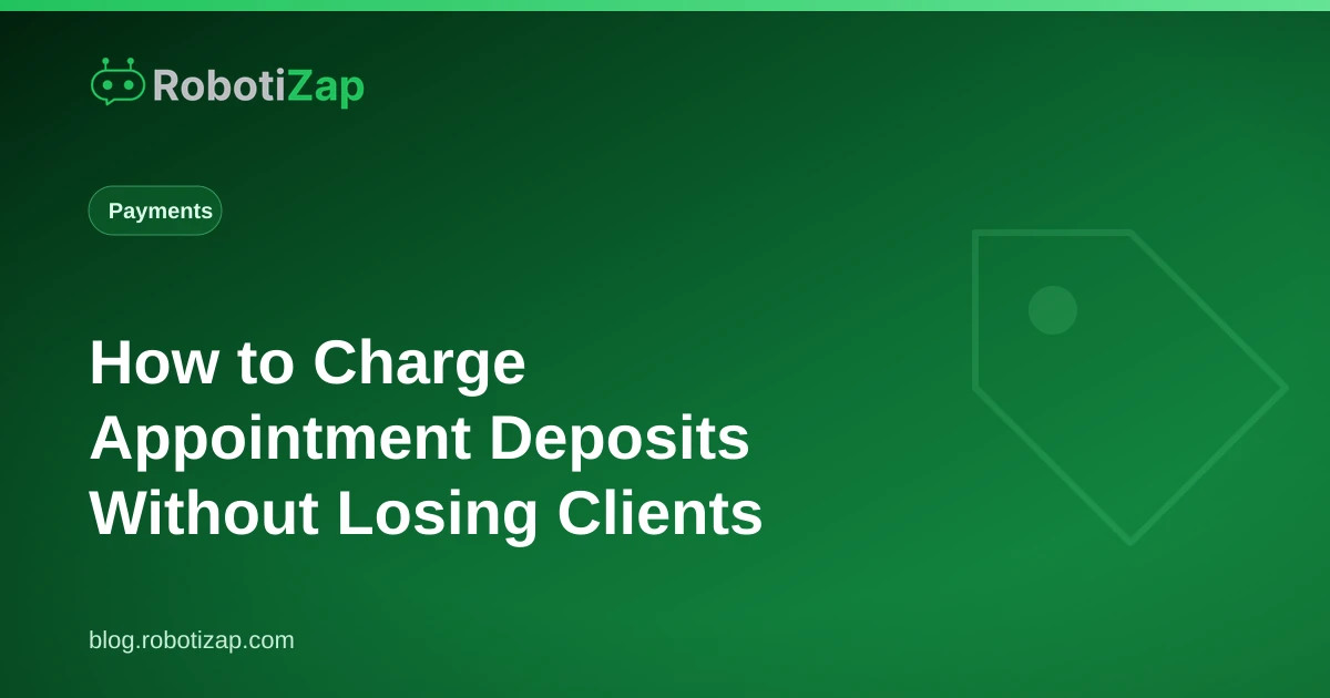 Phone screen showing a deposit request with a card payment link to confirm a barbershop appointment