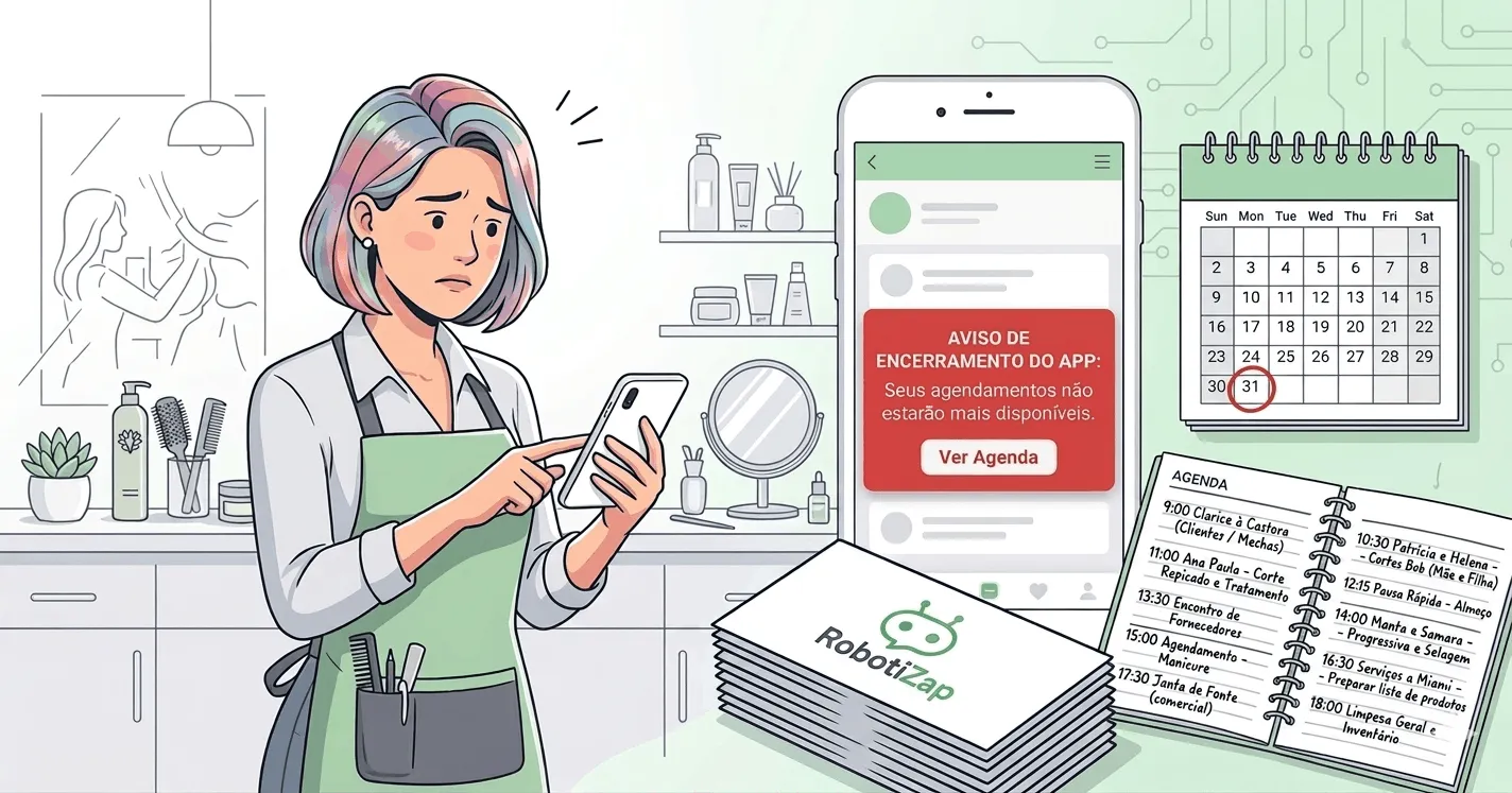 Dona de sal&atilde;o de beleza checando agenda no   celular ap&oacute;s aviso de encerramento do Sal&atilde;o 99