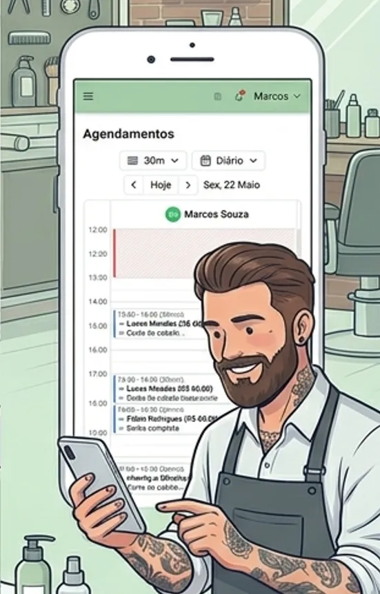 Agenda do dia organizada com clientes confirmados   via WhatsApp