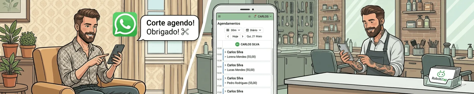 Conversa no WhatsApp com rob&ocirc; do RobotiZap  marcando hor&aacute;rio